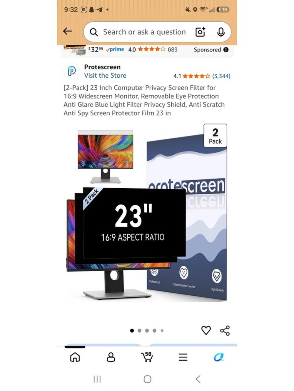 [2-Pack] 23 Inch Computer Privacy Screen Filter for 16:9 Widescreen Monitor - Picture 2 of 8
